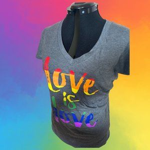 Love is Love Gay Pride Women's V-Neck T-Shirt, Size Large